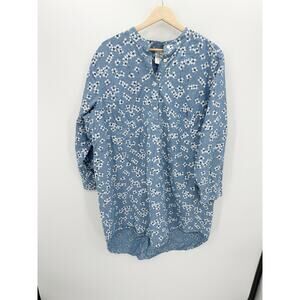 Draper James x Lands' End Women Denim Floral Long Sleeve Tunic Dress Cotton 1X‎